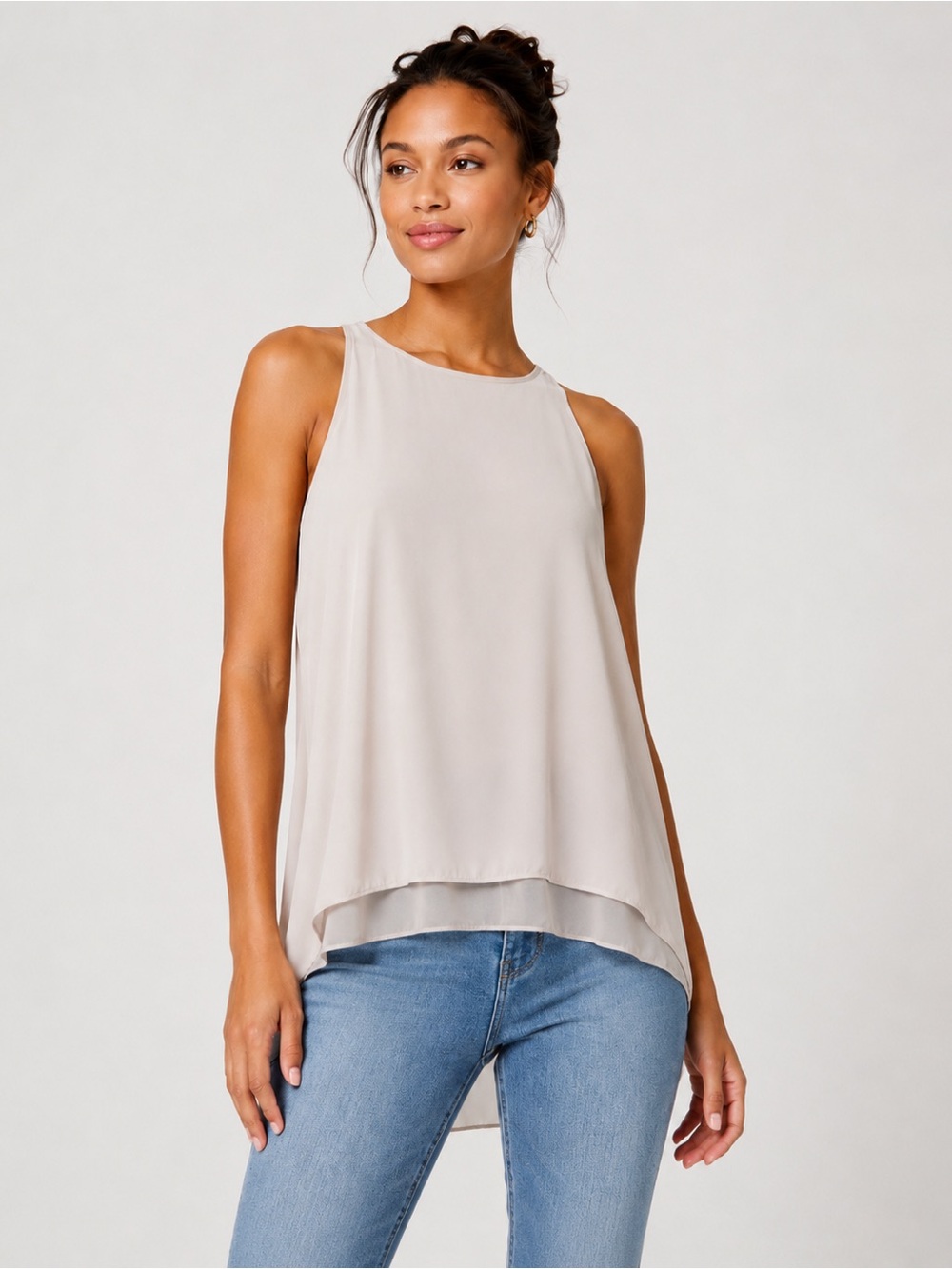Audrey & Celine XL Ivory Sleeveless Layered/Tiered High Low Blouse